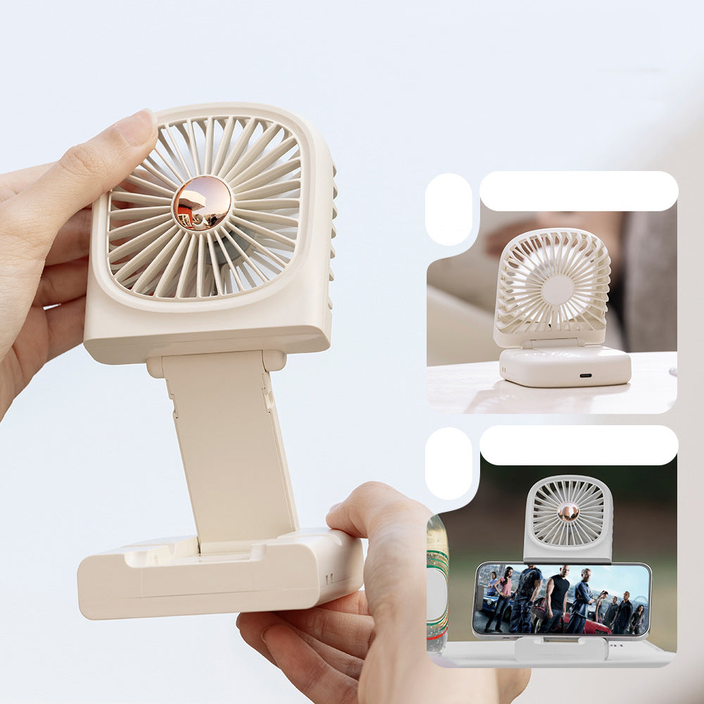 Foldable Mini Handheld Fan Digital Display Rechargeable Fan With Hanging Lanyard