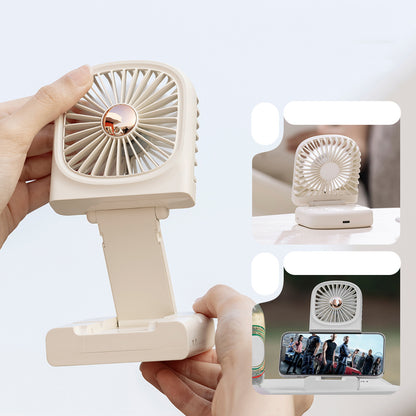 Foldable Mini Handheld Fan Digital Display Rechargeable Fan With Hanging Lanyard