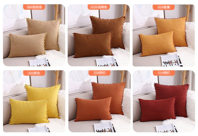 Full Printed 15 x 8" Pompoms Pillowcase Velvet Ball Tassel Trimmed Pompom Fringe Cute Pillowcase