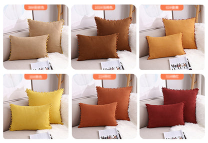 Full Printed 15 x 8" Pompoms Pillowcase Velvet Ball Tassel Trimmed Pompom Fringe Cute Pillowcase