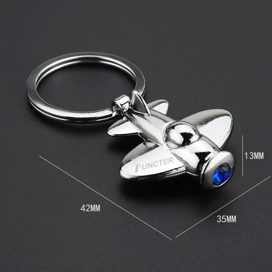 Plane Shaped Key Tag Zinc Alloy Keychain with Blue Zircon