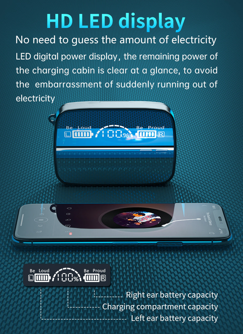 Mirror Surface TWS Earbuds W/600 mAh Power Bank and A LED Light