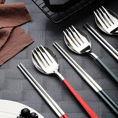 304 Stainless Steel Portable Travel Utensils Set Camping Tableware Set with Case Phone Holder