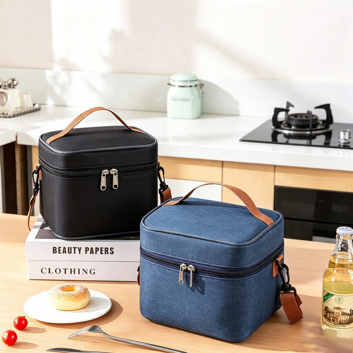 Square Shaped Thermal Lunch Cooler Bag With Detachable Shoulder Strap