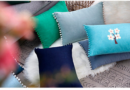 Full Printed 15 x 8" Pompoms Pillowcase Velvet Ball Tassel Trimmed Pompom Fringe Cute Pillowcase