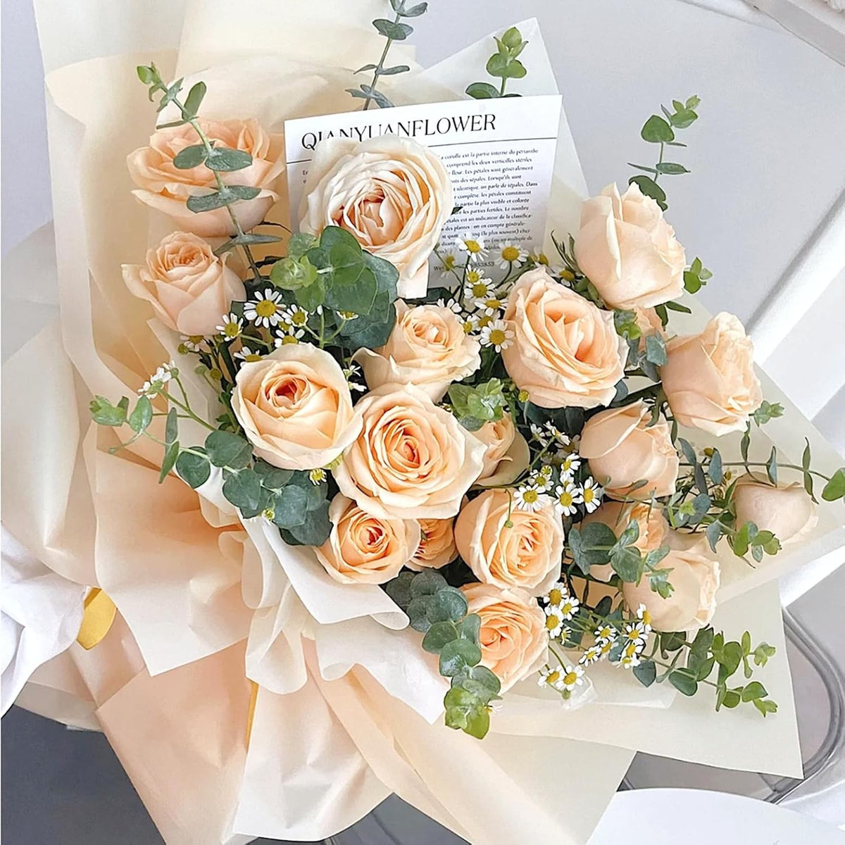 20" x 20" Floral Bouquet Wrap Paper - Champagne