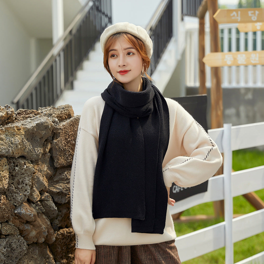 Unisex Long Knitted Plain Scarf - Warm Autumn And Winter Scarf - Tightly-Knitted Core Spun Yarn Scar