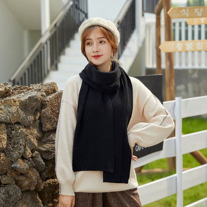 Unisex Long Knitted Plain Scarf - Warm Autumn And Winter Scarf - Tightly-Knitted Core Spun Yarn Scar