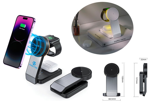 Magnetic 3" 1 Wireless Charging Station Travel Charger For Multiple Devices W/Night Light