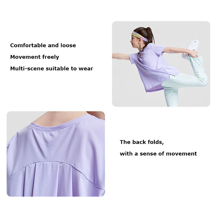 Youth Girls Athletic Ice Touch Breathable Short Sleeve Quick Dry Running Sports T-shirt