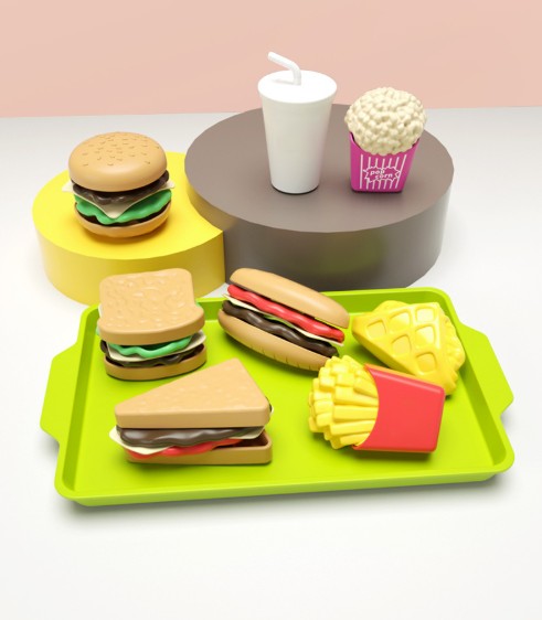 Plastic Pretend Play Fast Food Stacking Toy Set