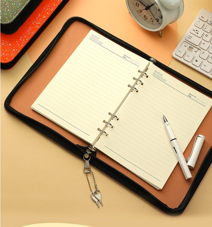 A5 PU Zipper Notebook Multi Pocket Planner W/ Pen Loop Card Slots