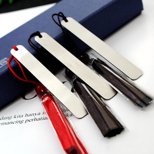 Stainless Steel Bookmark w/Tassels