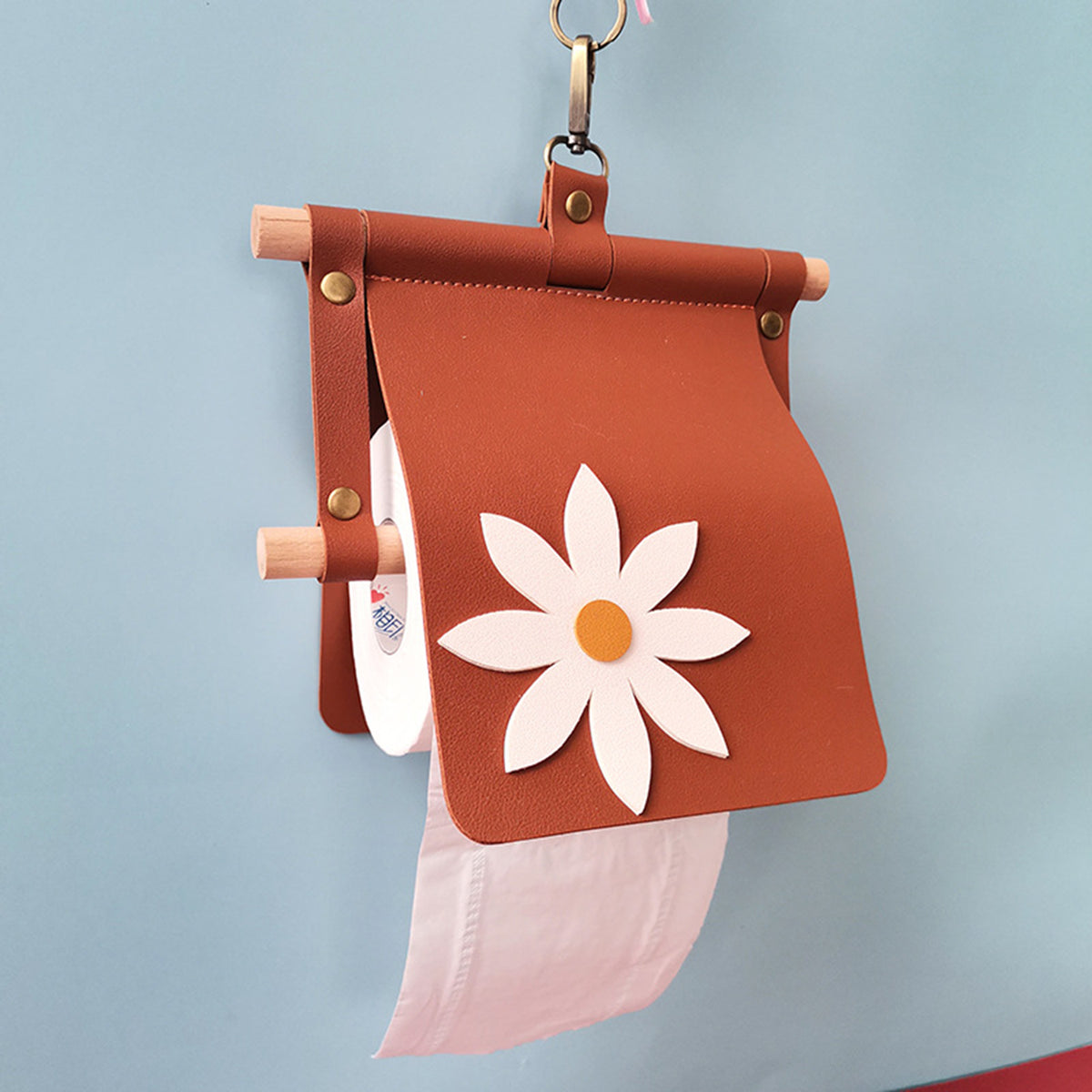 Picnic Paper Towel Holder Wood and Leather Toilet Paper Holder Hanging Toilet Paper Holder