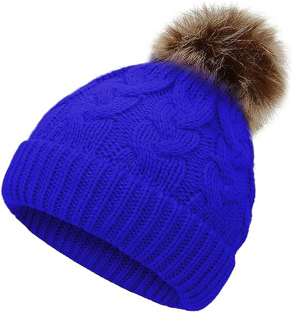 Children Cable Knit Beanie W/ Pom-pom