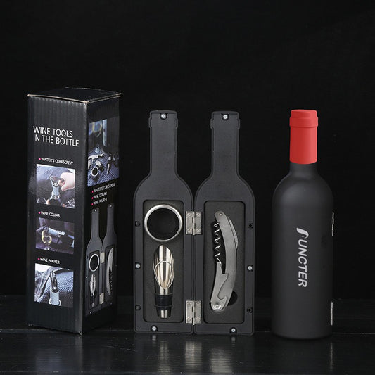 Wine Bottle Shaped Red Neck Corkscrew Set (Colorful Box) -3 Piece