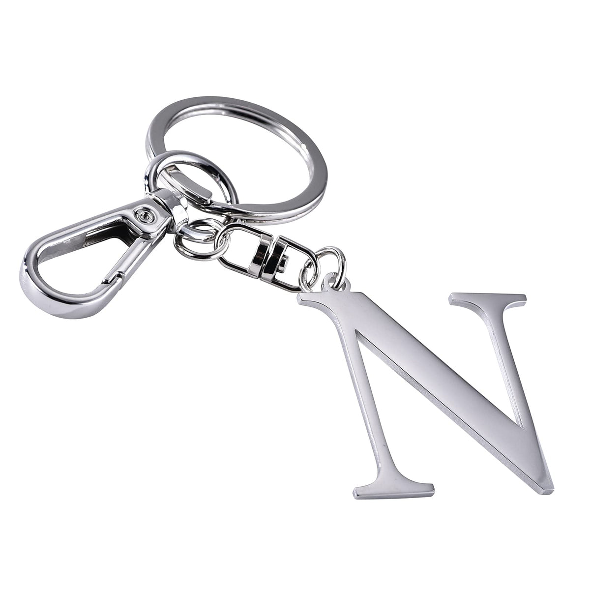 Silver Letter N Keychain Initial Keychain W/ Matel Clip