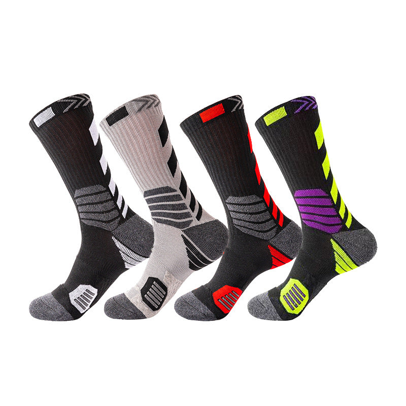 Men Contrast Color Sports Sock Cotton Socks Mid-calf Length Socks Stretch Crew Socks Basketball Sock