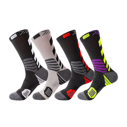 Men Contrast Color Sports Sock Cotton Socks Mid-calf Length Socks Stretch Crew Socks Basketball Sock