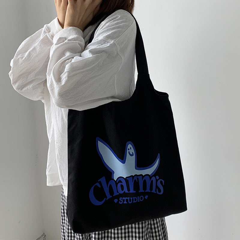 Canvas Grocery Shopping Tote Bag Single Shoulder Bag Daily Casual Bag For Students