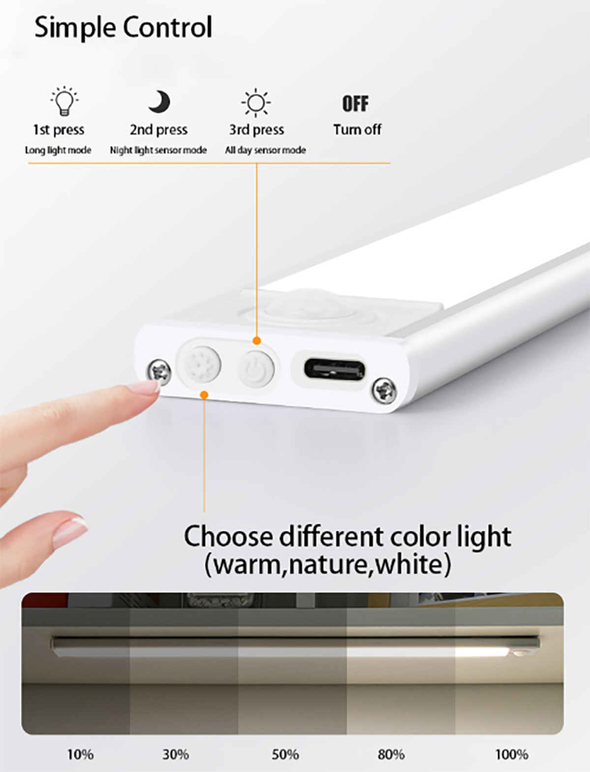 4" L Magnetic Rechargeable Under Cabinet Lighting Motion Sensor Closet Lights