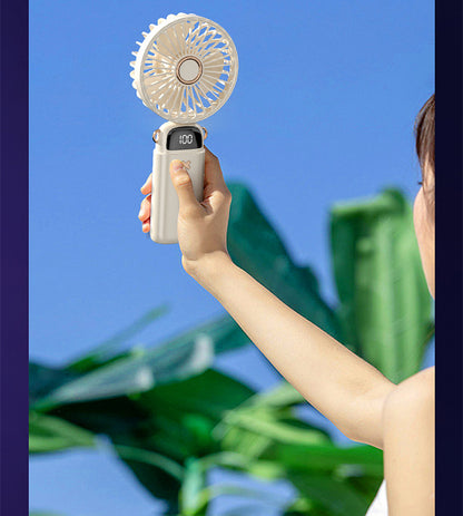 Foldable Mini Handheld Fan Phone Holder With Battery Display Adjustable Wind Speed