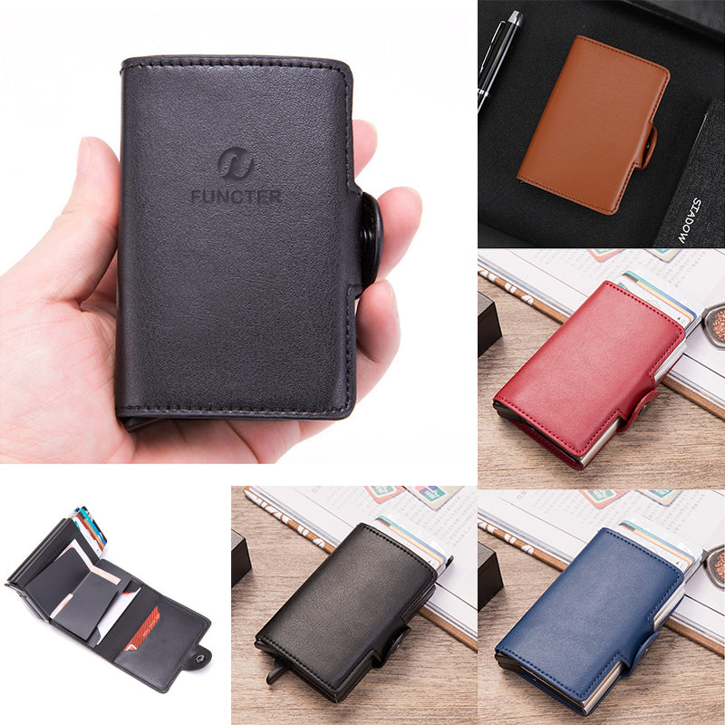 PU Leather RFID Blocking Wallet W/ Metal Case