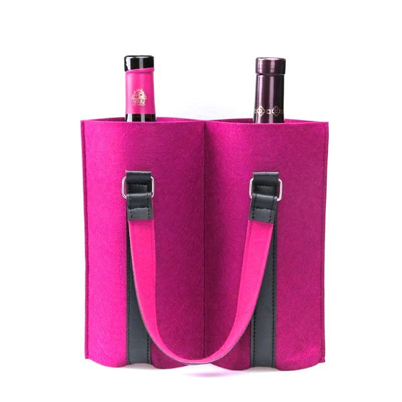 Wine Bottle Double Felt Sleeve w/PU Strap