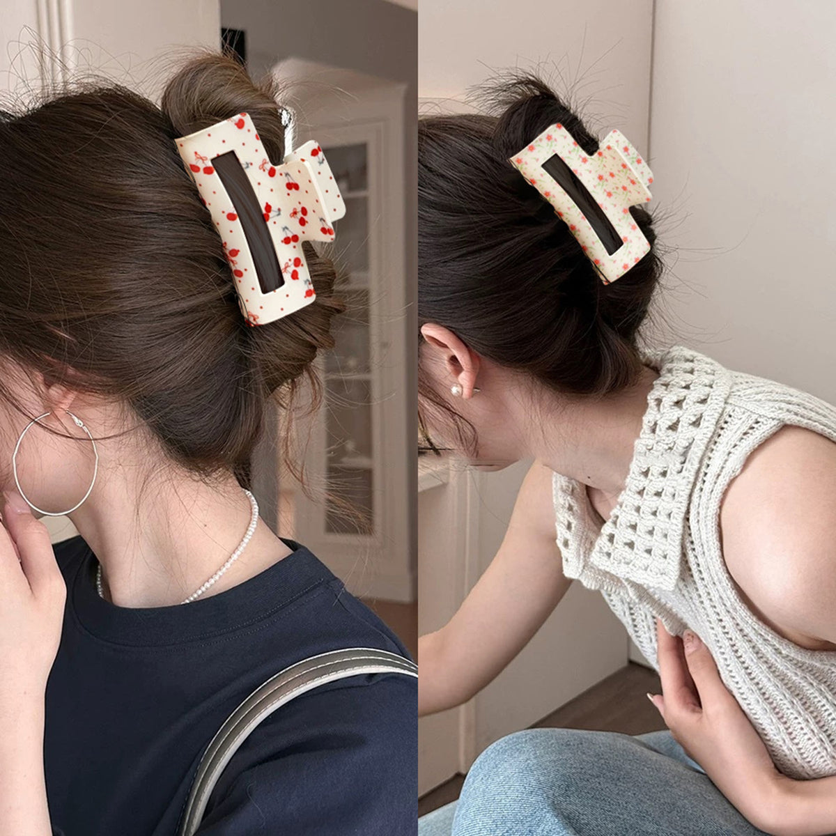 Ditsy Cherry Print Claw Clips