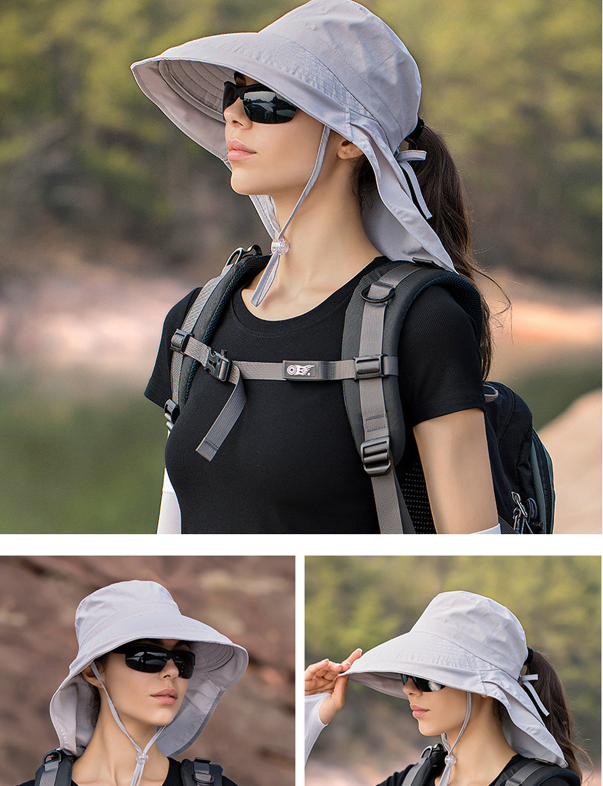 Outdoor Summer Bucket Hat Sun Hat with Ponytail Hole for Women