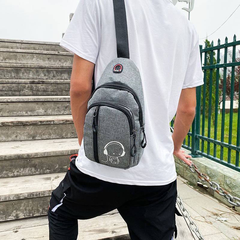 Oxford Sling Bag Chest Crossbody Shoulder Bag W/Earphone Hole
