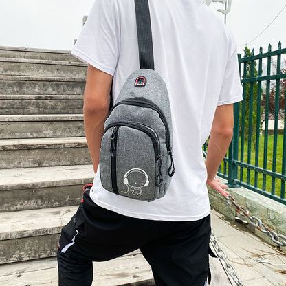 Oxford Sling Bag Chest Crossbody Shoulder Bag W/Earphone Hole