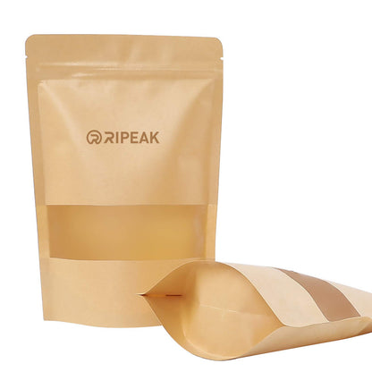 4.7 x 7.9" Kraft Bags with Window Stand Up Ziplock Seal Paper Bag Resealable Food Storage Pouch