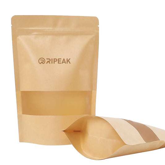 4.7 x 7.9" Kraft Bags with Window Stand Up Ziplock Seal Paper Bag Resealable Food Storage Pouch