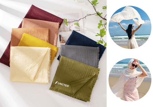 75'' Linen Feeling Scarf Pashmina Shawls Wraps Short Fringed Scarf Long Headscarf - Embroider