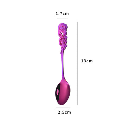 Coffee Spoons Stainless Steel Rose Handle Teaspoons Durable Dessert Spoons
