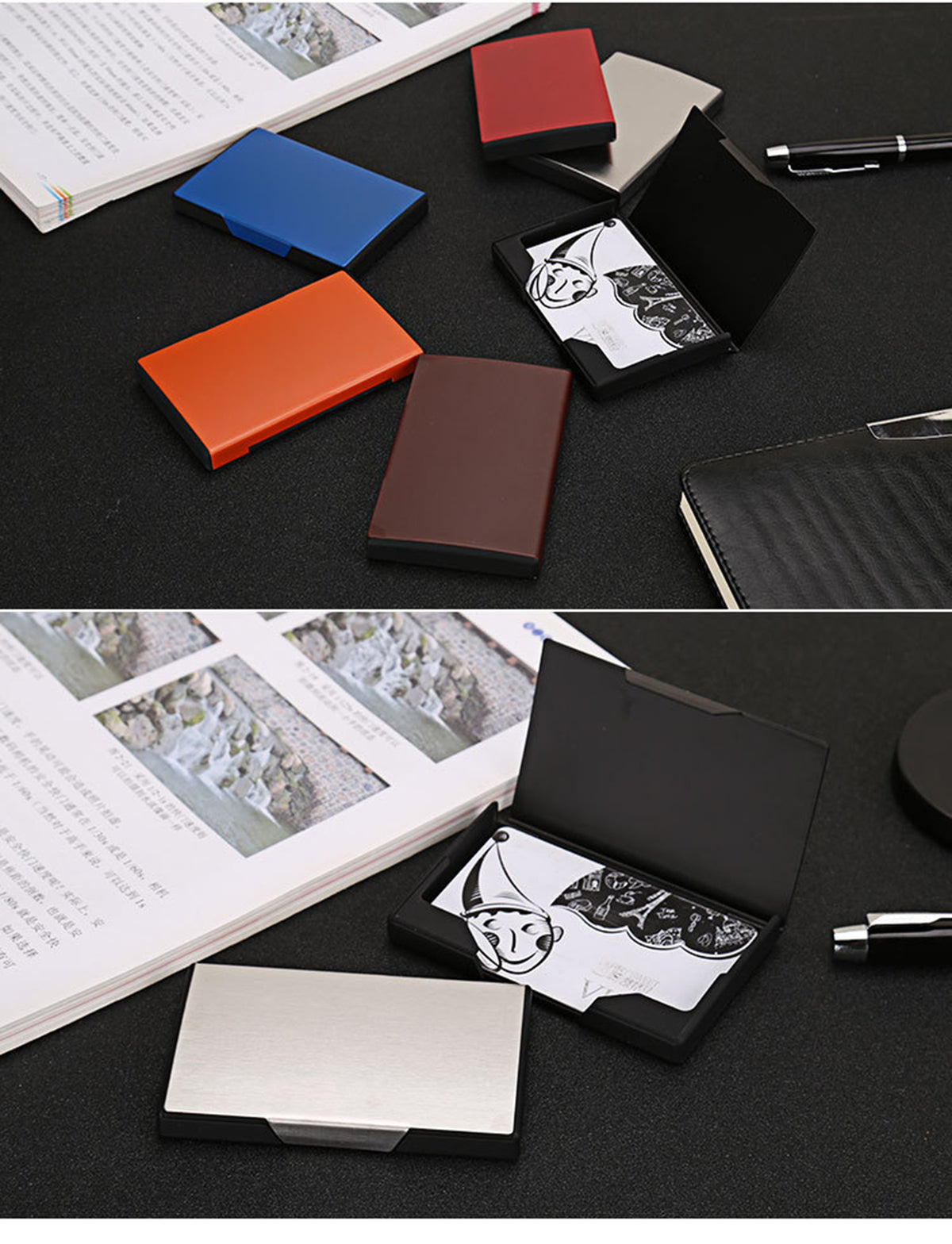 Stainless Steel Business Card Holder W/Plastic Cover