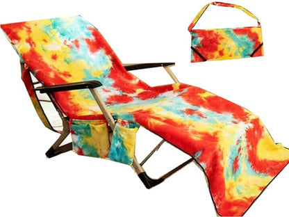 Beach Chair Cover w/Side Pockets Microfiber Chaise Lounge Chair Towel Cover for Garden Beach Hotel