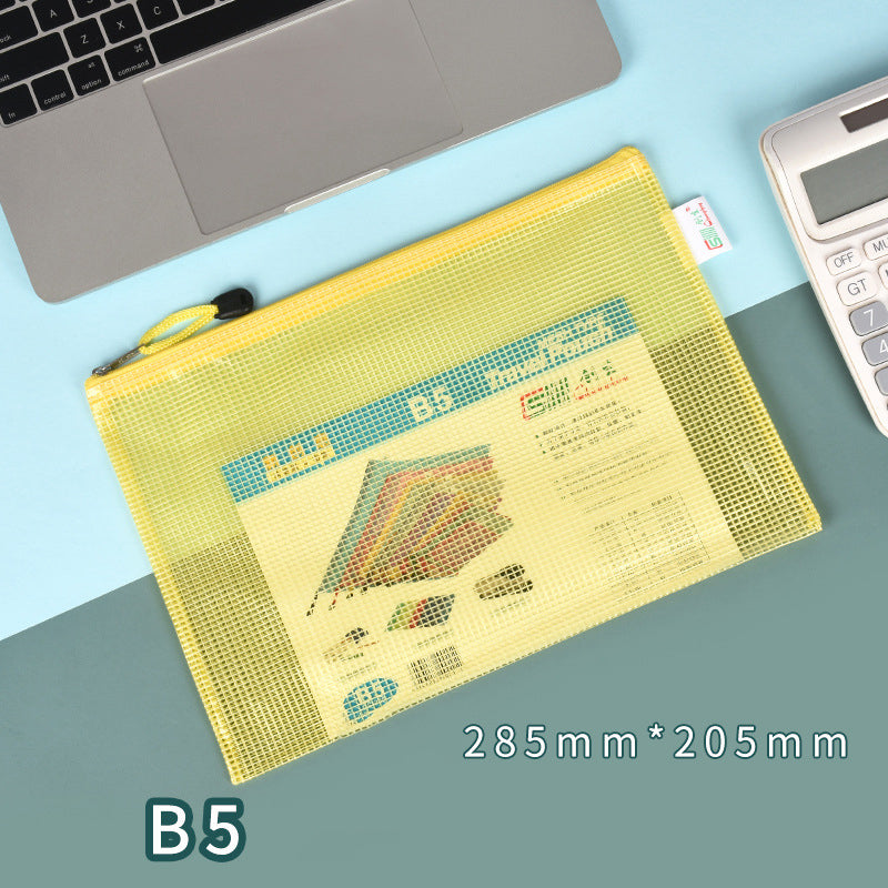 B5 Size Mesh Zipper Pouch Document Holder Bag File Document Pouch For School Office