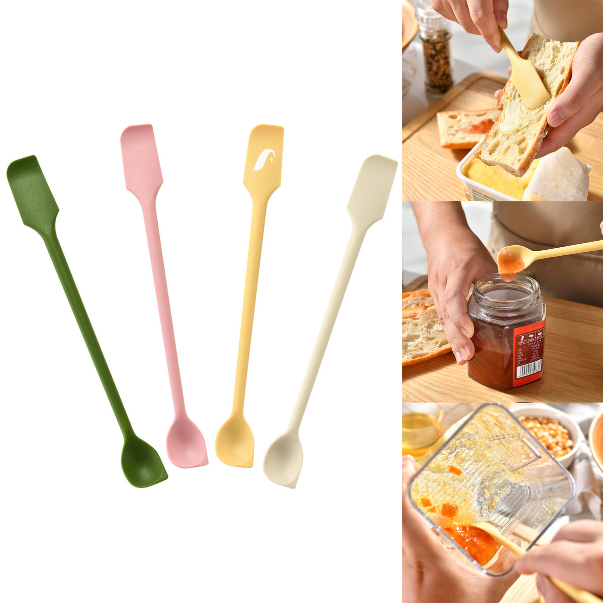 Mini Silicone Double End Jar Spatular Spoon Scraper For Scooping And Scraping