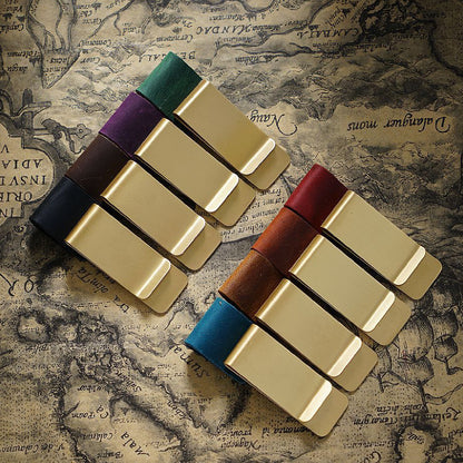 Retro Style Leather Pen Holder Traveler Notebook Pen Loop Stainless Steel Clip Money Clip