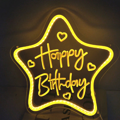 16" Birthday Party Neon Sign Custom Text Shining Star LED Light Happy Birthday Sign LED Glow Sign