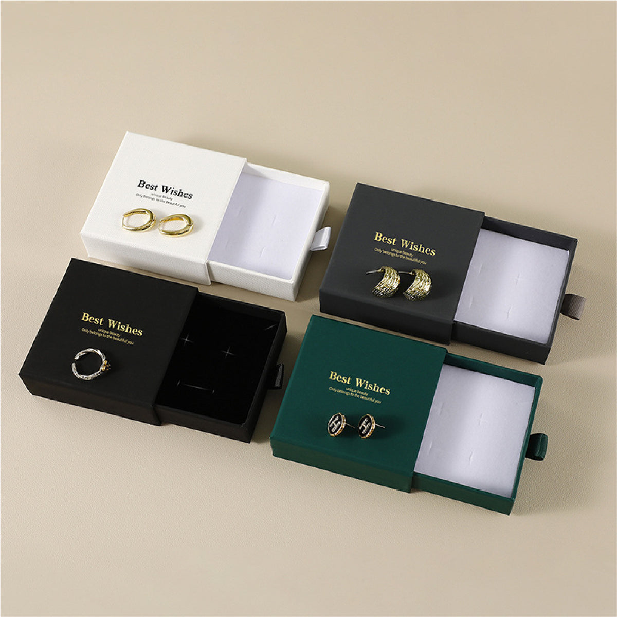 3.5" Drawer Jewelry Gift Box Cardboard Box with Sponge Filled Drawer Style Display Kraft Box