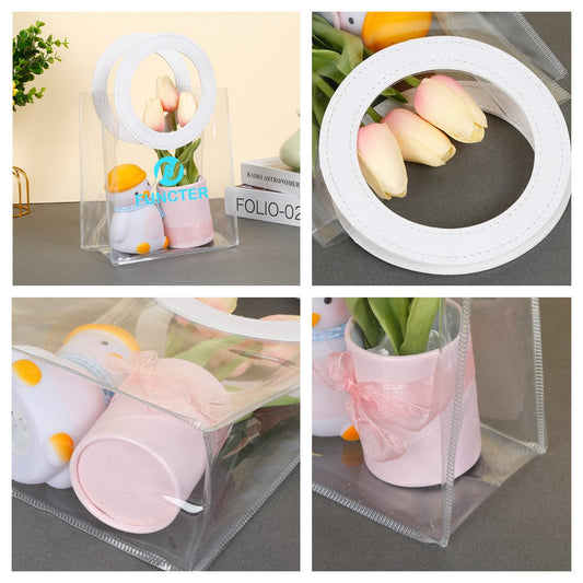 PVC Transparent Reusable Tote Bag Gift Bag W/ Round Handle 7x8x4"