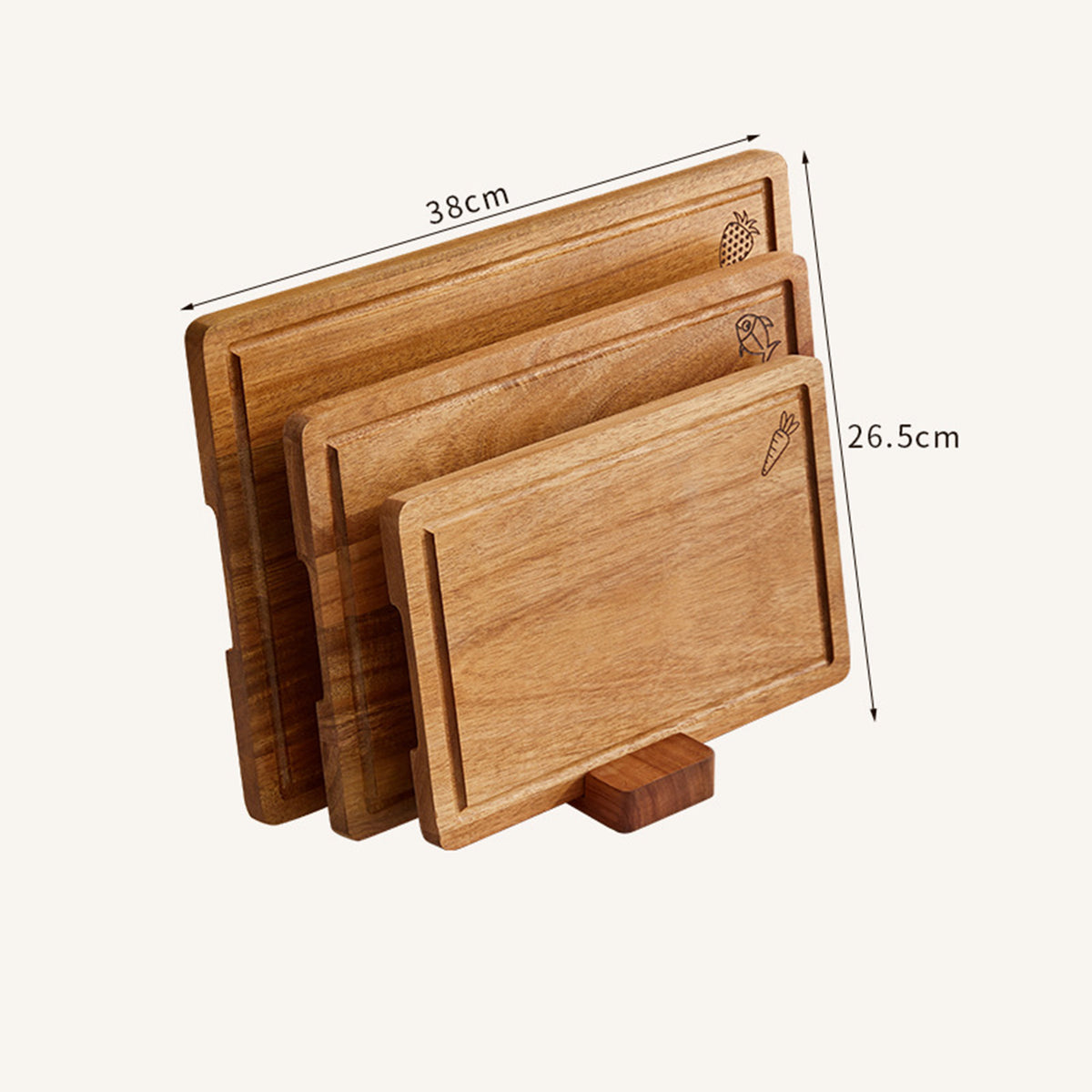 Three-Piece Set Acacia Wood Home Kitchen Cutting Board with Built-in Juice Sink