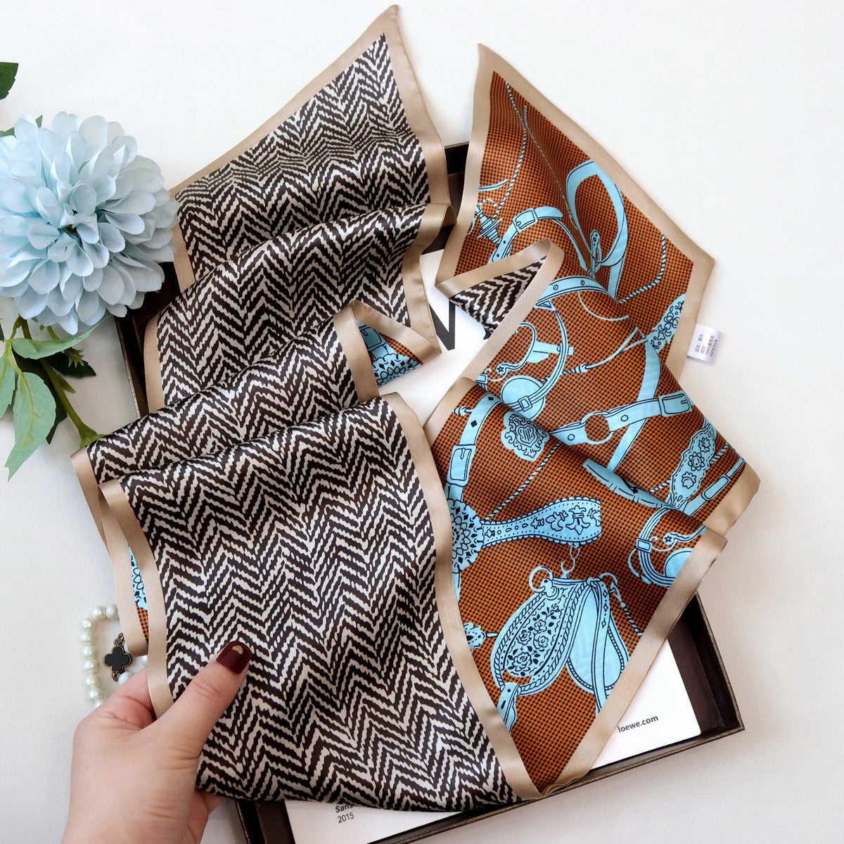Custom 5.9" x 59" 100% Silk Long Neck Scarf Silk Handbag Wrap