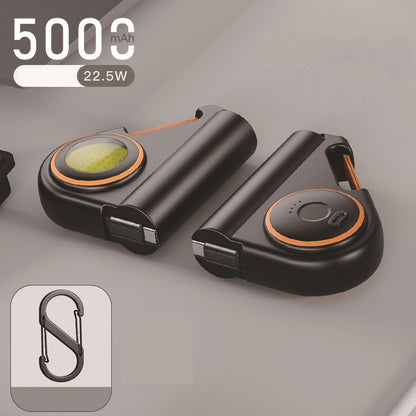 5000mAh Mini Power Bank With Retractable USB-C Cable WIth Illumination light With Metal Carabiner