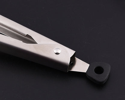 12" 304 Stainless Steel Food Tongs w/Silicone Locking Clip Barbeque Kitchen Tongs (Strip-shaped)