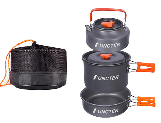 Aluminum Camping Cookware Set (a Folding Pot, Teapot and Pans in a Mesh Bag)