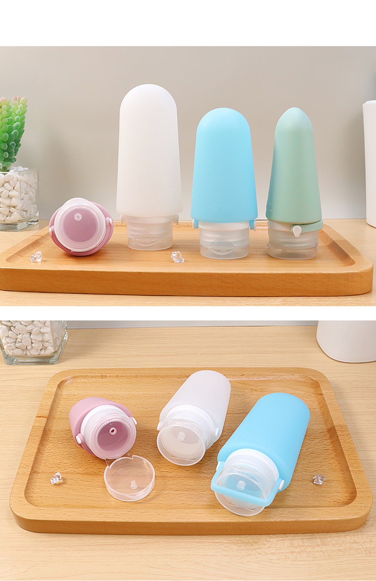 4 Pack Travel Bottles for Toiletries, 2oz Portable Refillable Liquid Containers W/Handle